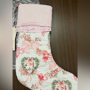 LoveShackFancy x Roller Rabbit beaux Merry Monkey Quilted Ruffle Stocking NEW